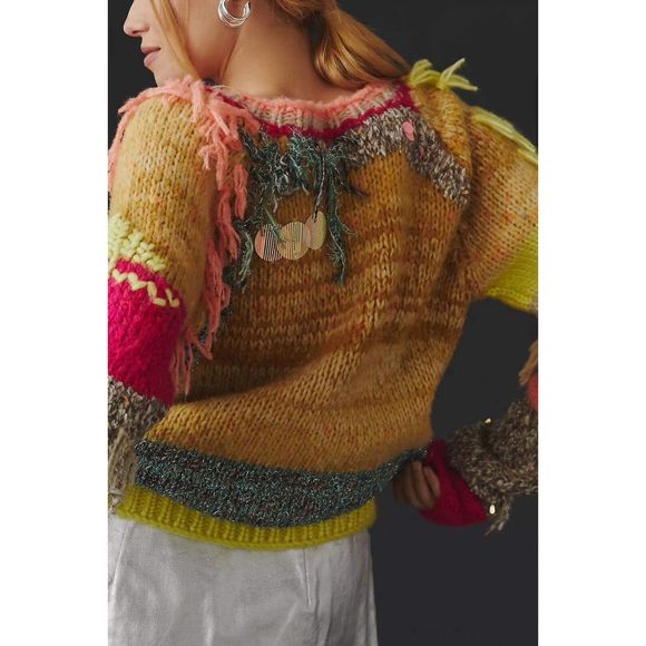 Anthropologie Fringed Colorblock Sweater - Picture 4 of 8